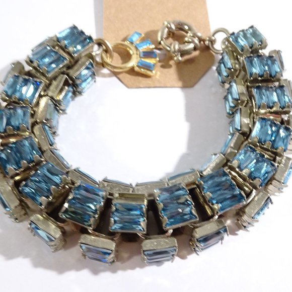 Lee Angel Crystal baguette Box Link Bracelet Blue Brass NWT 240 - Picture 7 of 7